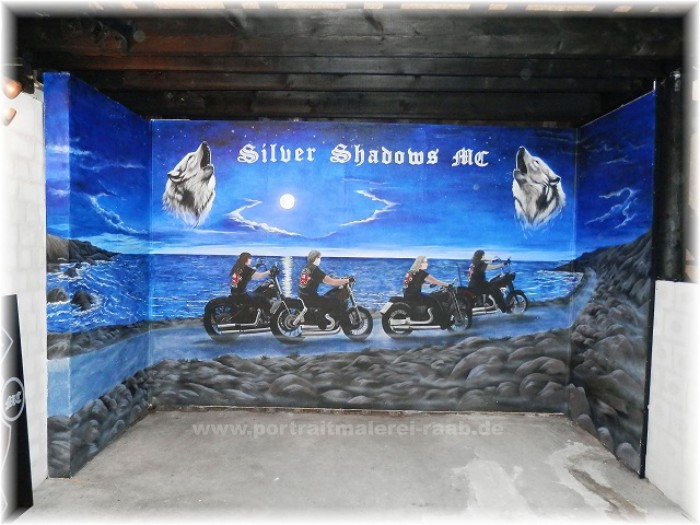 Wandmalerei Motorradfahrer, Acryl